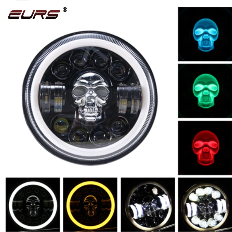 

Skull 7 Inch Car Headlights Halo Angle Eyes Led Headlamp DRL Hi/Lo Beam For Jeep Wrangler Off Road Motorcycle Turn Light 65W LED