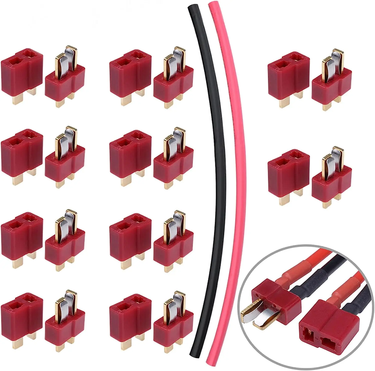 

Keszoox 10 Pairs T-Plug Connectors Male & Female Deans Style w/Shrink Tubing for RC LiPo Battery Pack ESC Electric Engine Motor