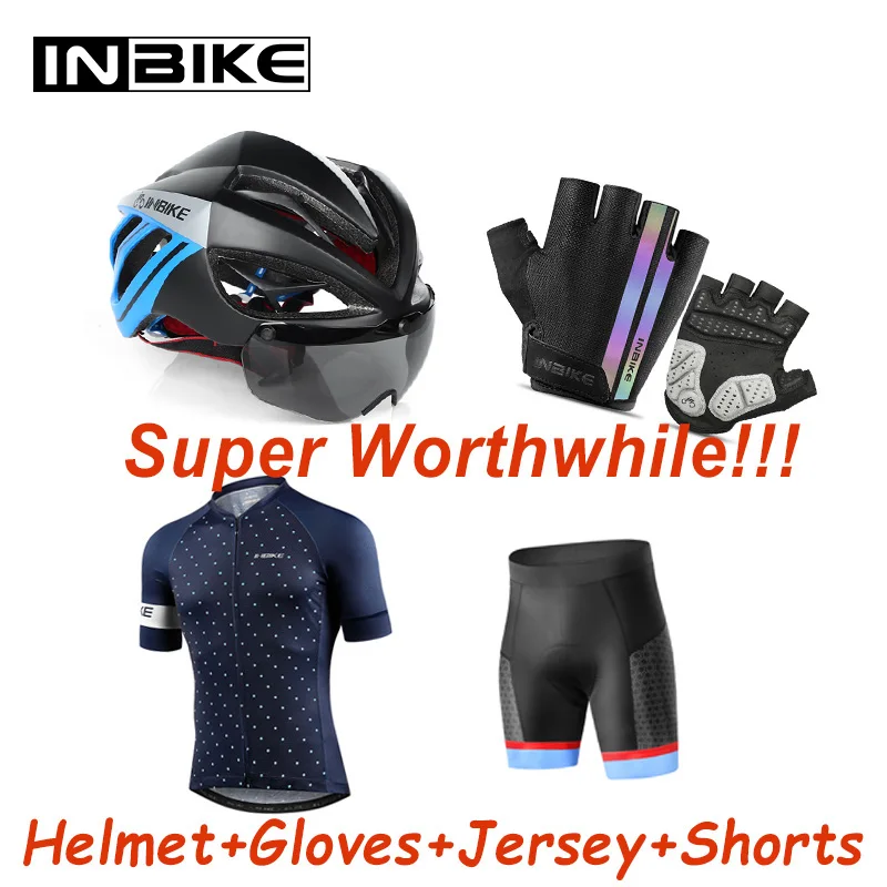 

Комплект велосипедной майки INBIKE, дышащие шорты с коротким рукавом, незаменимая одежда, светоотражающие рубашки для горного велосипеда, лет...