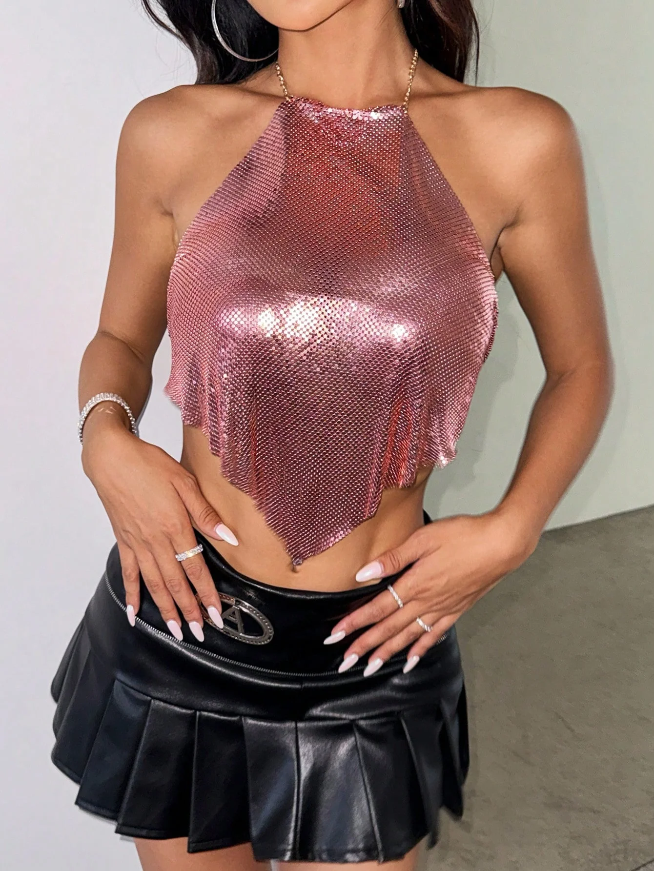 АKYZO Сексуальный блестящий топ