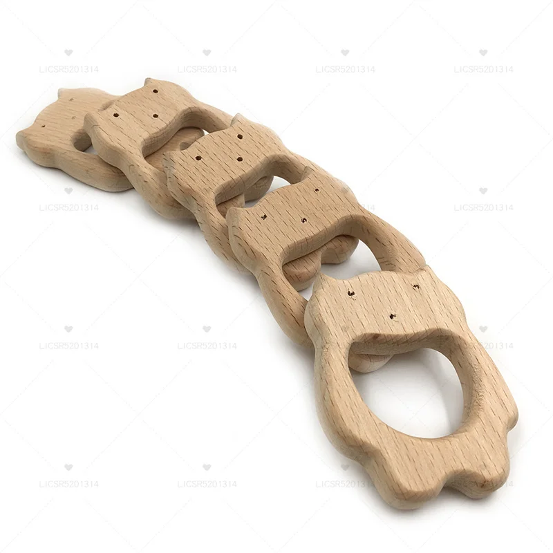 

Wooden Teether Rings Natural Wood Teething Cat for Infant,Wooden Teether Animal for Toddler Baby Soothing Pain Relief Toys Gift