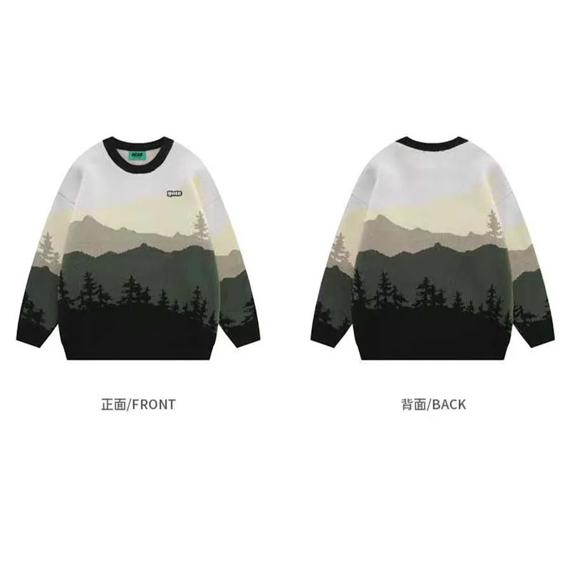 Свитер в японском стиле Мужская жаккардовая трикотажная одежда с круглым