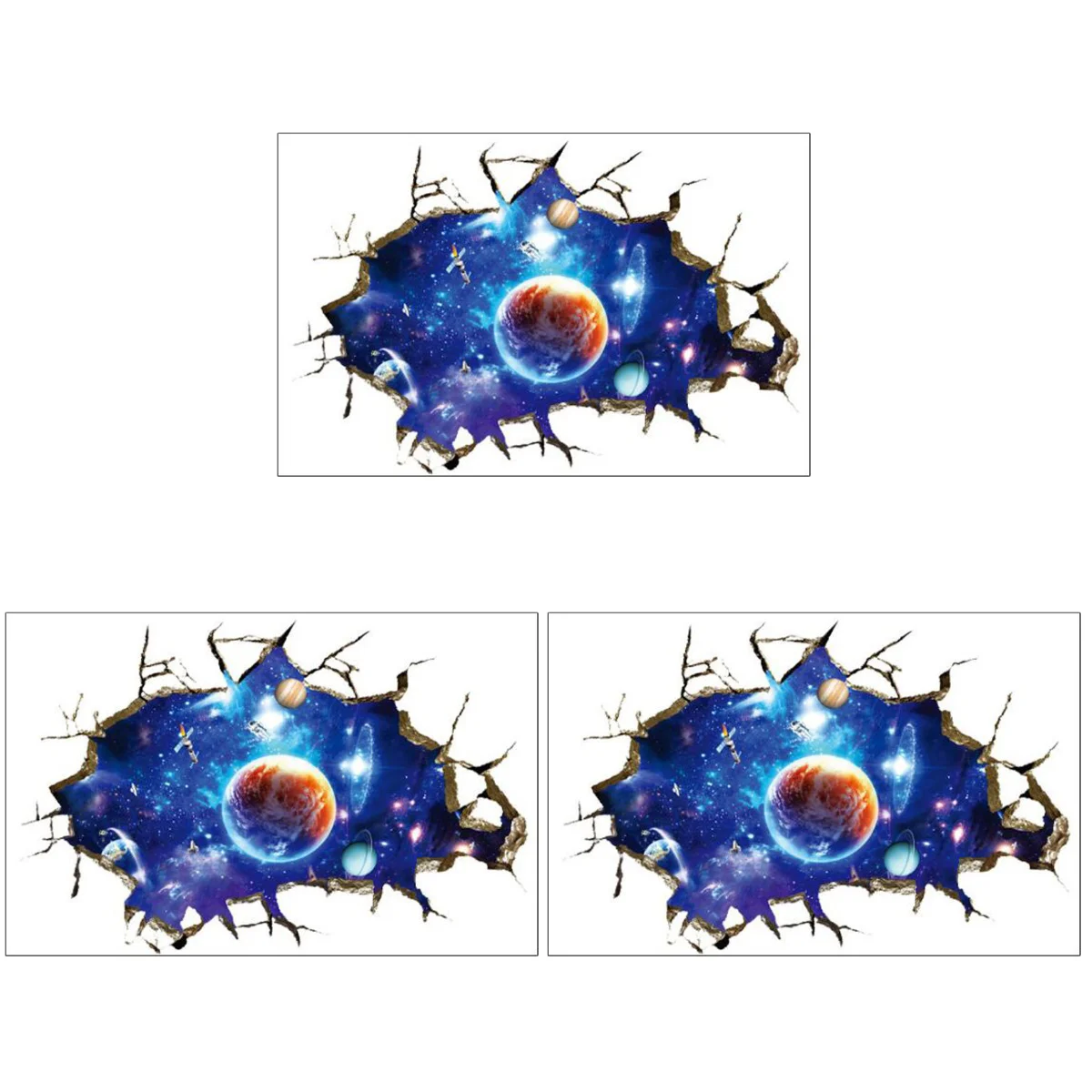 

3 3D Broken Wall Paper Space Planet Theme Wall Sticker Planet Wall Paper 3D Smashed Broken Wall Sticker
