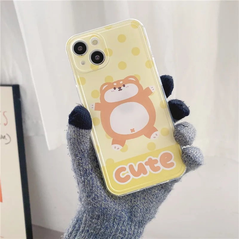

Cute Painted Cartoon Animal Bear Duck Dog Couple's For Iphone 11 12 13 Pro Max 7 8 Plus Xr X Xs Se 2020 Anti-drop Cover Fundas