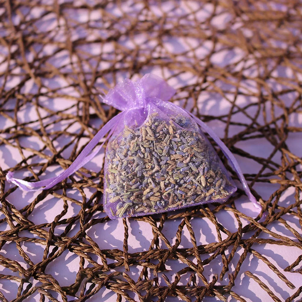 

100pcs Transparent Organza Bags Drawstring Jewelry Gauze Bag Lavender Pouch Light Purple % Sachet