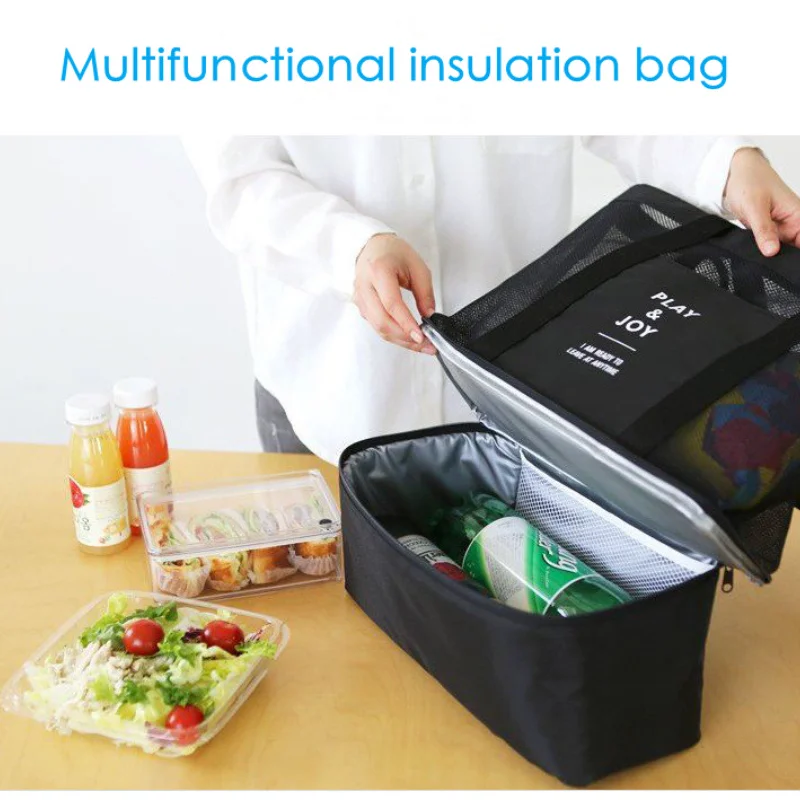 Versatile Double-Layer Insulation Bag with Mesh Storage and Ice Pack for Picnics, Sports, Office Lunch and Snacks Storage Bag