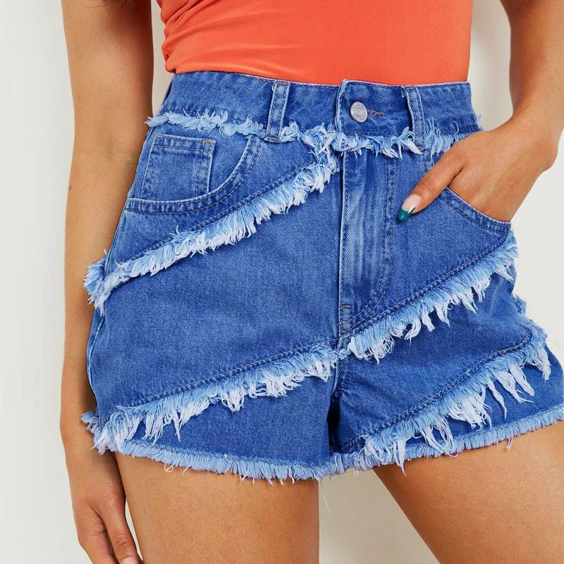 

Stretch Denim Shorts For Women Fashion High Waist Tassel Sexy Jeans Shorts Street Trendy Clothing Summer New