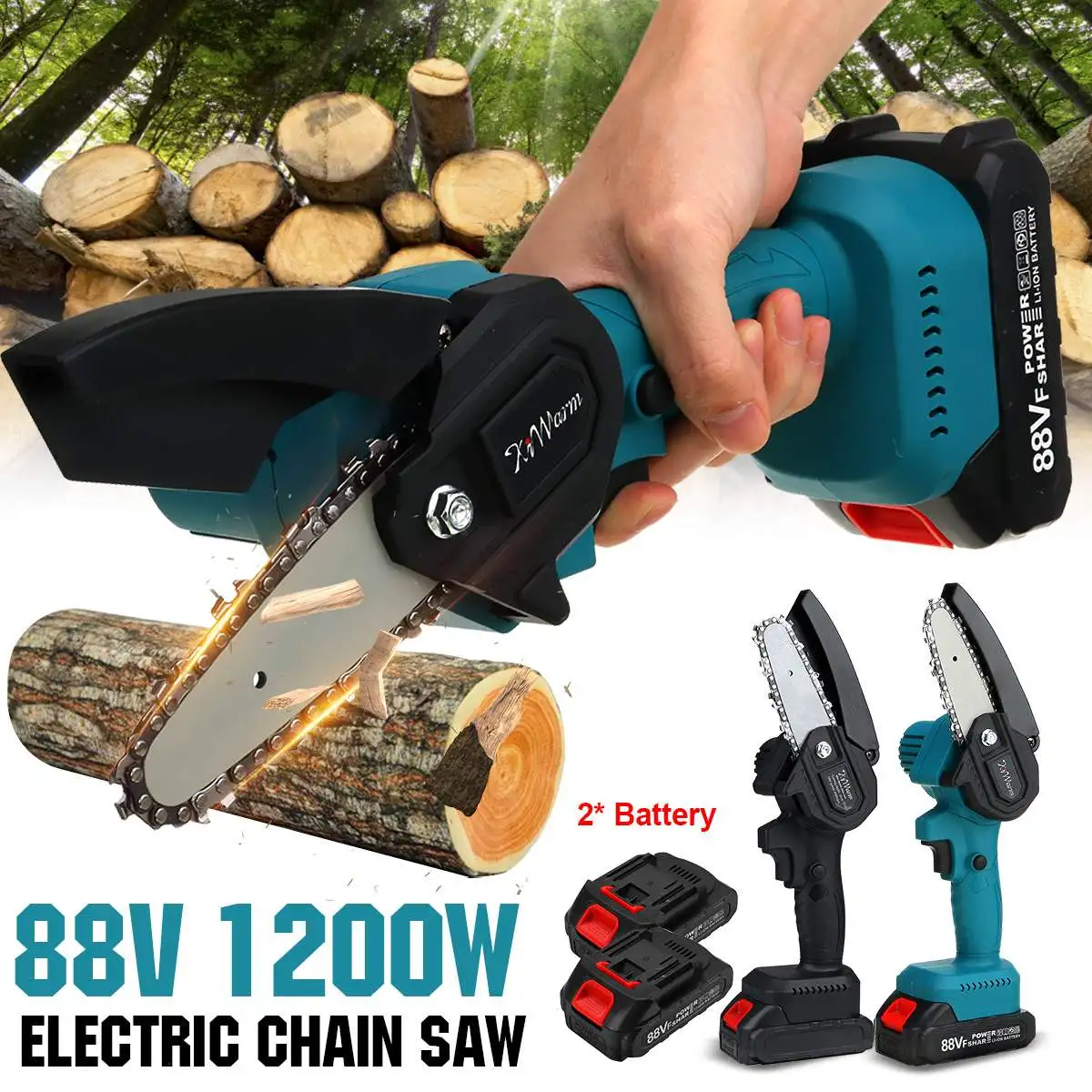 

1200W 4 inch Pruning Saw Cordless Electric Chainsaws Removable For Garden Trimming One-Handed Woodworking For Makita 18V Battery