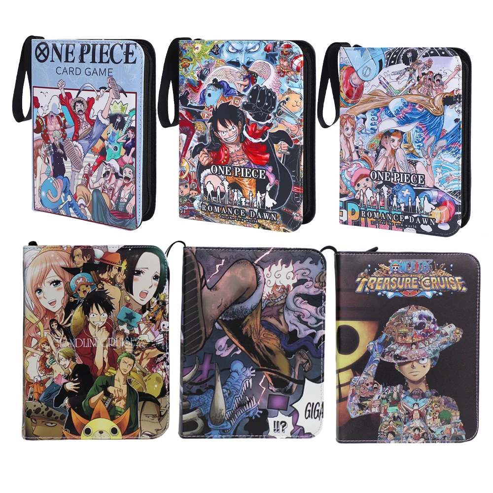 

One Piece Card Book Luffy Four Squares Loose Leaf Pu Zipper Anime Collection Book Waterproofing Large Capacity Holds 400 Cards