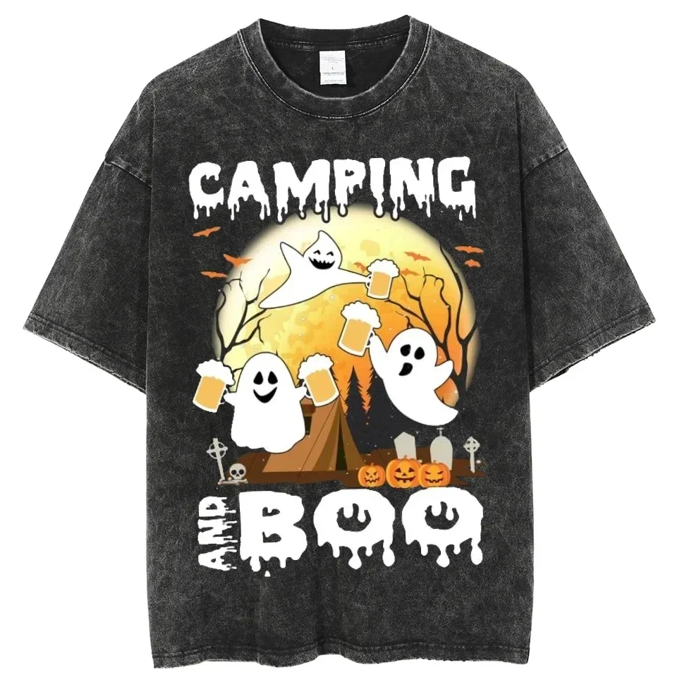 Новая футболка с коротким рукавом принтом Camping Boo сверхпрочная хлопковая