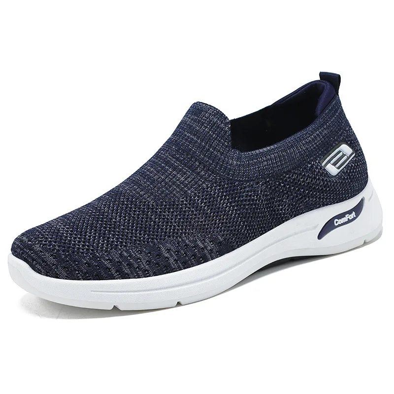 

Sport Shoes for Men Summer Breathable Mesh Elastic Fabric Vulcanized Shoes Solid Running Shoes Simple Slip-on Walking Sneakers