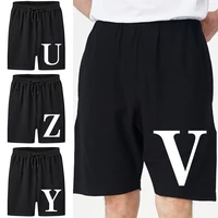 summer running shorts men fitness training casual white letter pattern sports shorts breathable sweat workout absorbing pants