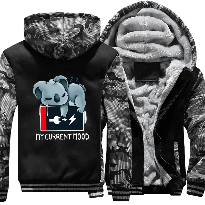 

Koala Winter Jacket Streetwear Men Warm Thicken Hoodies Camouflage Jackets Fleece Zip Up Hoodie Oversized Sweatshirt Hooded Coat