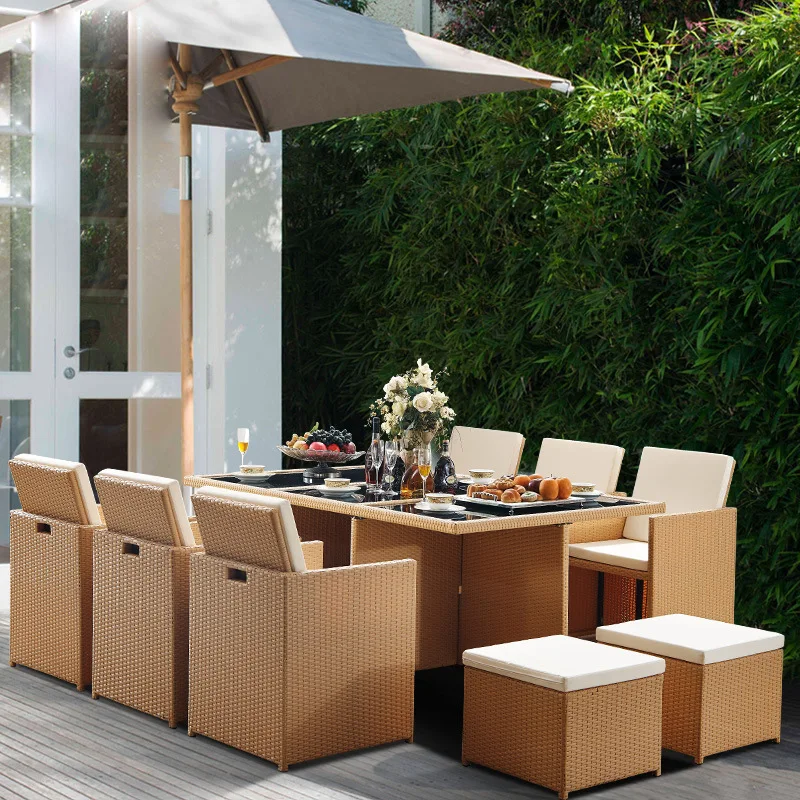 

Outdoor patios, rattan tea tables, simple leisure terrace waterproof sunscreen backrest chairs