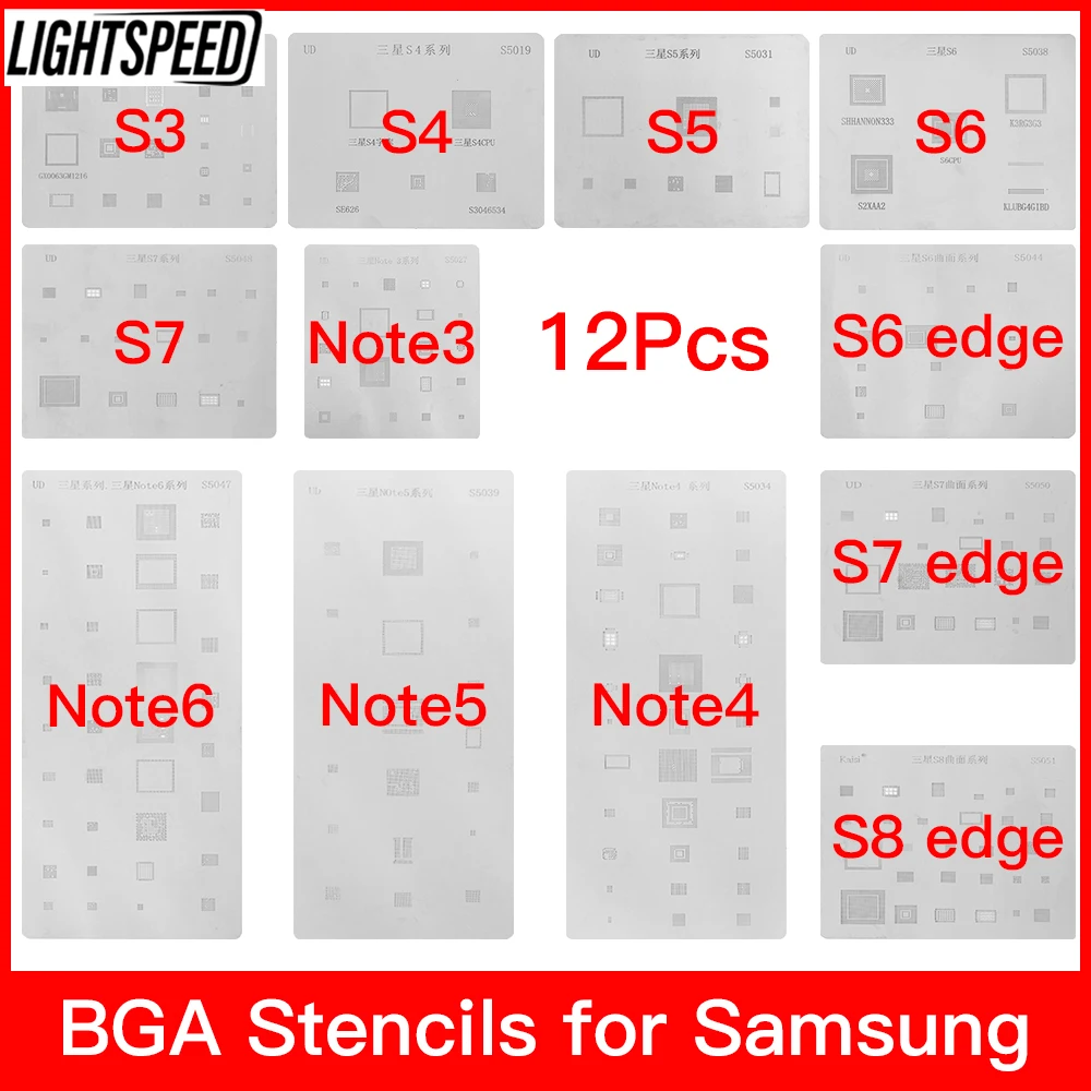 

12pcs/lot IC Chip BGA Reballing Stencil Kits Set Solder template for samsung Galaxy S3 S4 S5 S6 S7 S8 NOTE3/4/5/6 high quality