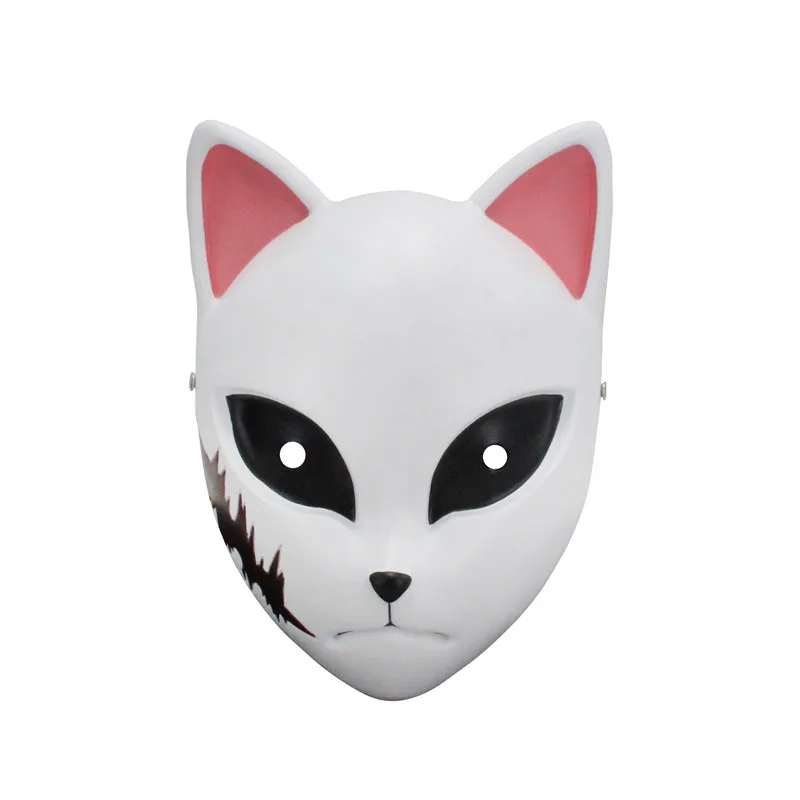 

Fox Cos Resin Mask Kamado Tanjirou Headgear Demon Slayer Knife Scarf Flower Printed Facepiece Anime Kimetsu No Yaiba Cos