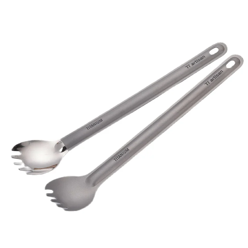 

Ложка из титана с длинной ручкой, походная ложка, вилка из титана для кемпинга и отдыха на открытом воздухе, для пешего туризма, столовые приборы для пикника, Ta8121