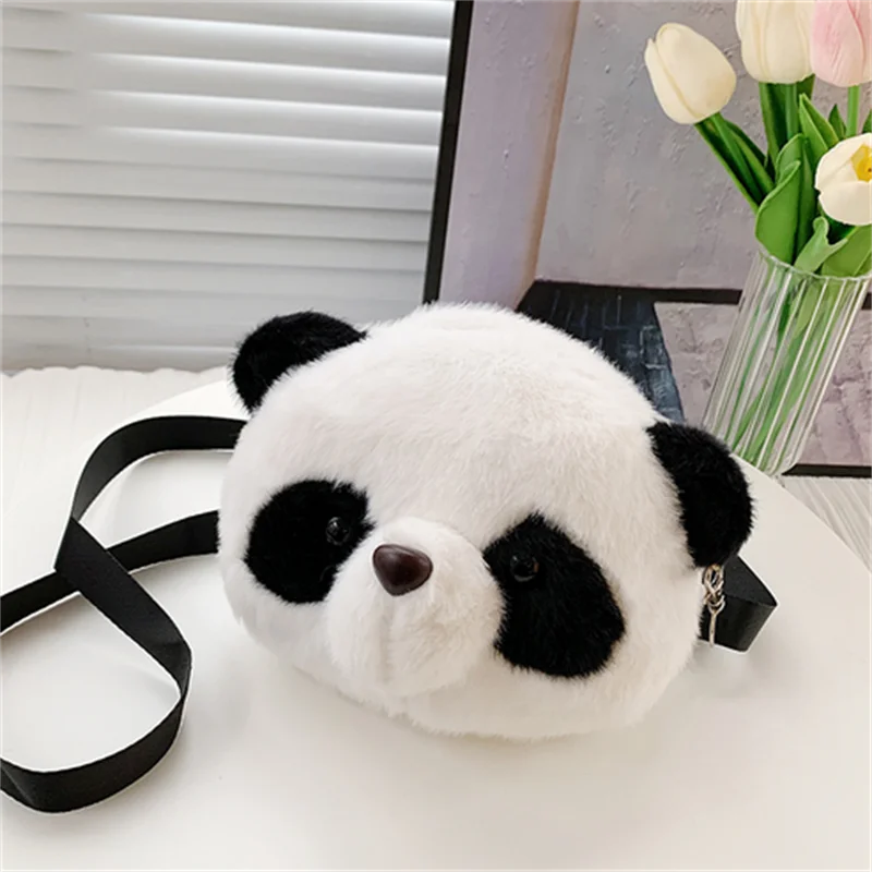 

Women Cute Cartoon 3D Plush Panda Crossbody Bag Female Winter Warm Fluffy Messenger Bag Mobile Phone Pouch Ladies Travel Purses