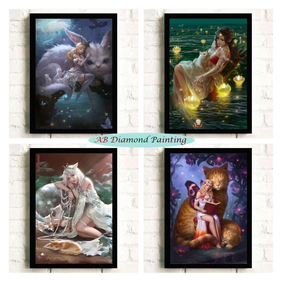 

Forest Elf 5D AB Diamond Art Painting Fairy Girl and Cat Cross Stitch Rhinestone Embroidery Magic Animal Kit Home Decor