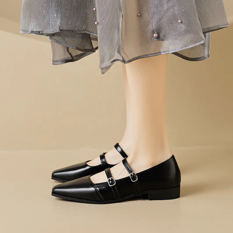 

2023 New Low-heeled Loafers Women's British Style Black Career and Party Wear Ladies Casual Mary Jane Pointe Shoes Zapatos Mujer
