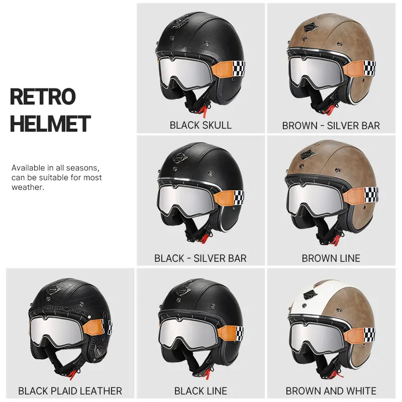 Шлем кожаный с открытым лицом защитный шлем в стиле ретро для скутеров круизеров