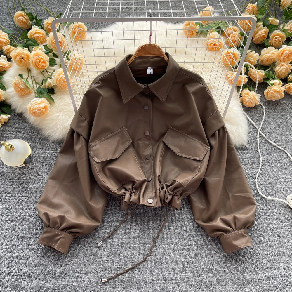 

Autumn and Winter Models Personality Design Sense Drawstring Long-sleeved Lapel Loose Single-breasted Work Wind Short Jacket