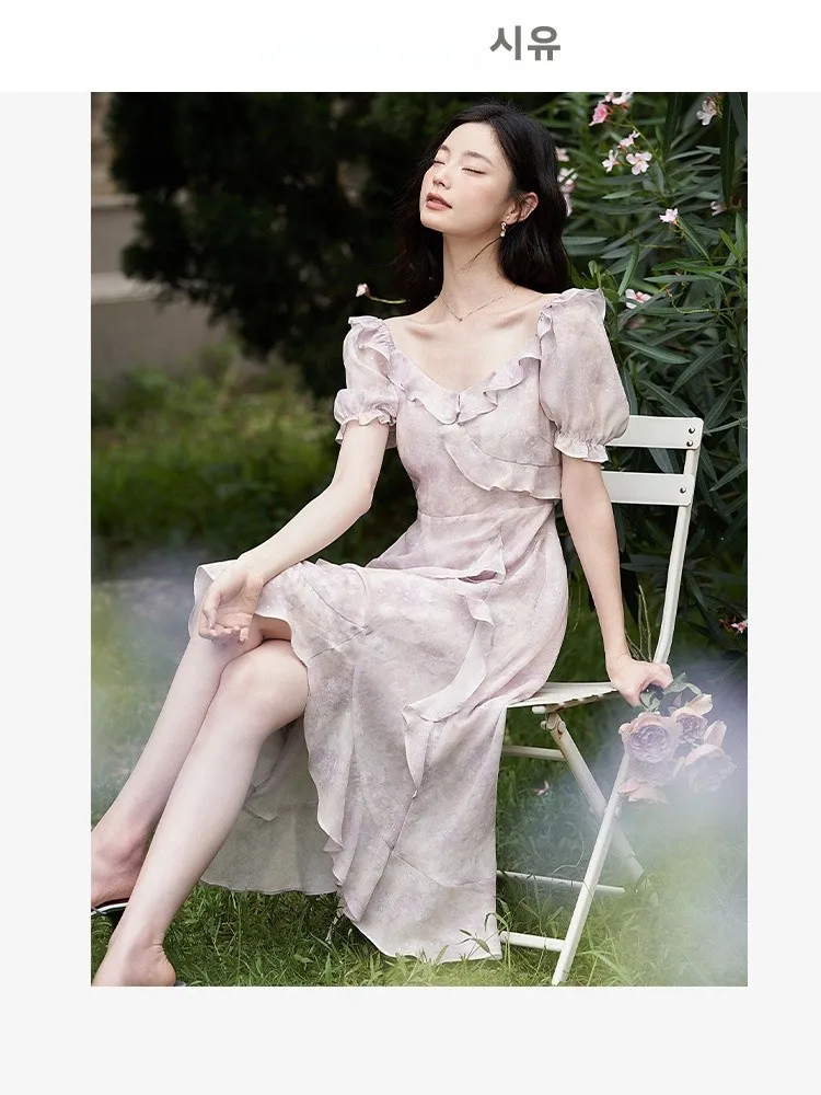 Женское шифоновое платье с оборками Westlink весна 2025 года длинное асимметричным