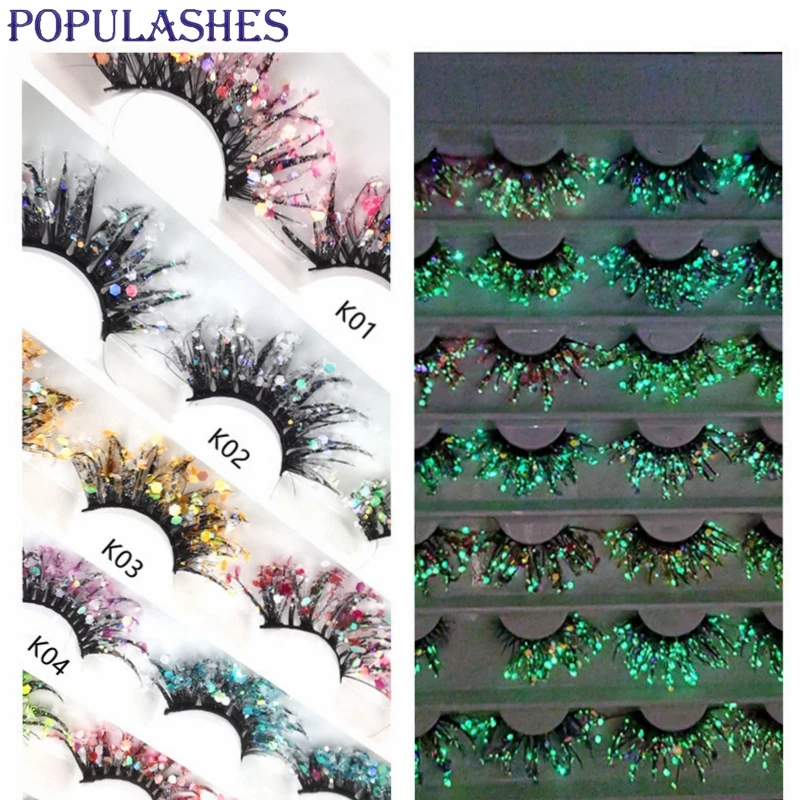 25 мм Цветные светящиеся 3d накладные ресницы натуральный макияж сценическая