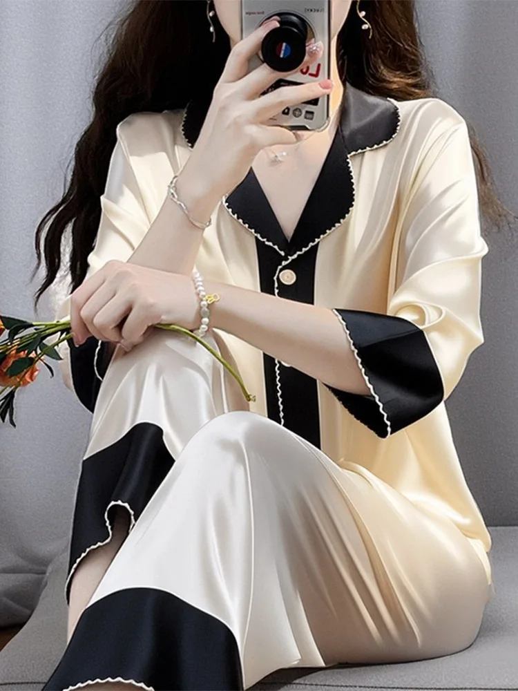 Легкие роскошные французские изящные пижамы для женщин на весну и осень лето