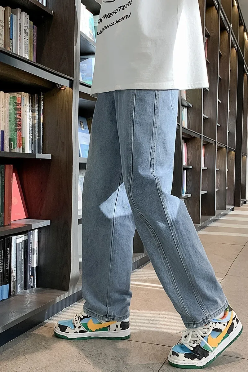 EOENKKY/2022 Autumn And Winter New Korean Fashion Men's Baggy Jeans Classic Unisex Man Straight Denim Wide-leg Pants S-2XL