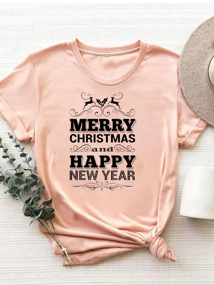 

Festival Holiday Clothes Fashion Clothing Happy New Year Merry Christmas Print T Shirt Women Graphic T-shirt Top Basic Tee