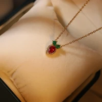 2022 new zircon fruit strawberry personality necklace jewelry high quality niche design non fading necklace birthday party gifts