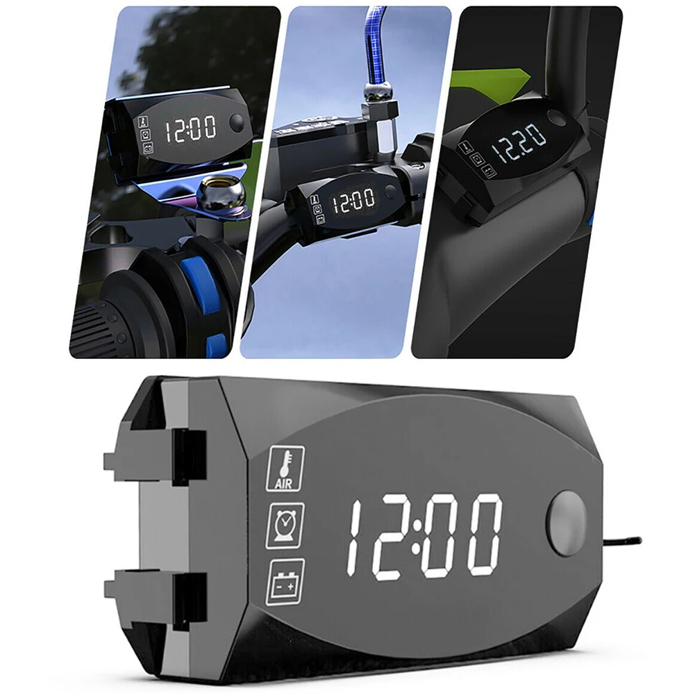 

For Motorcycle Voltmeter Voltmeter Motorcycle Accessories Voltmeter + Electronic Clock + Thermometer 1 Set 1.2m