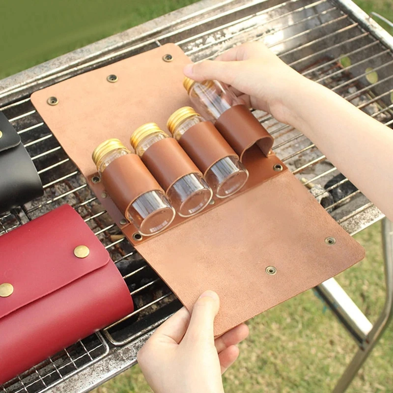 

Outdoor Spice Bottle Set Portable Camping Picnic Seasoning Spices Bottle Storage Bag with 4 Cans Condiment Jar Cruet Holder
