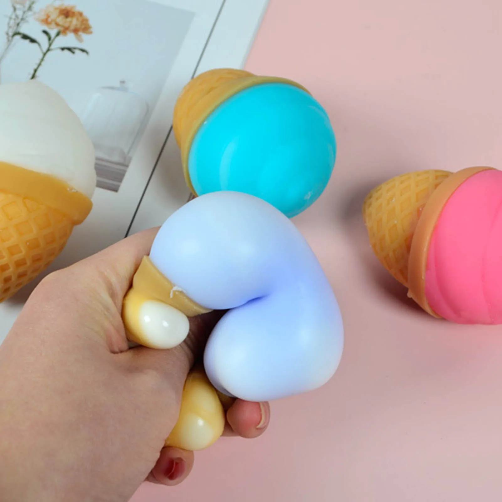 

Colorful Pressure Balls Toys Cute Ice Cream Anti Stress TPR Squeeze Squishy Pressure Release Pinch Toys For Children Adults Gift