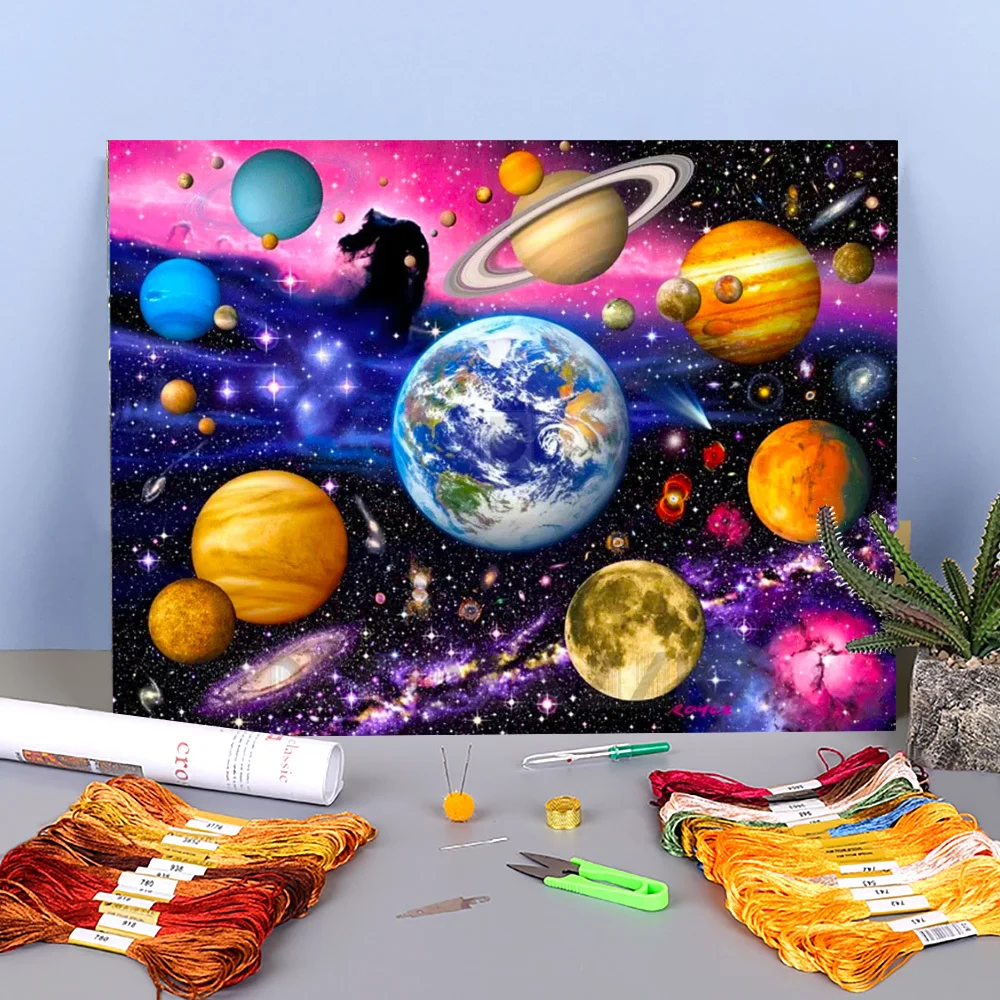 

Вселенная, Космический пейзаж, печать, 11CT, вышивка крестиком, полный комплект, вышивка DMC, нить ручная работа, вязание, штамп