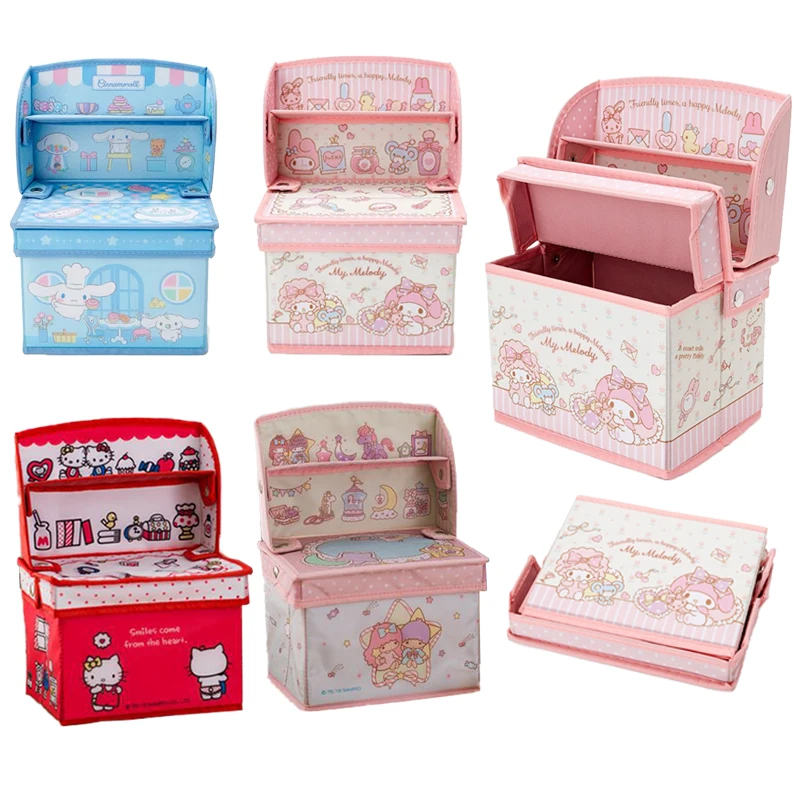 

Kawaii аниме Sanrios Mymelody Cinnamoroll маленькие двойные звезды Kitty мультфильм бытовой стеллаж для хранения с крышкой коробка для хранения косметики