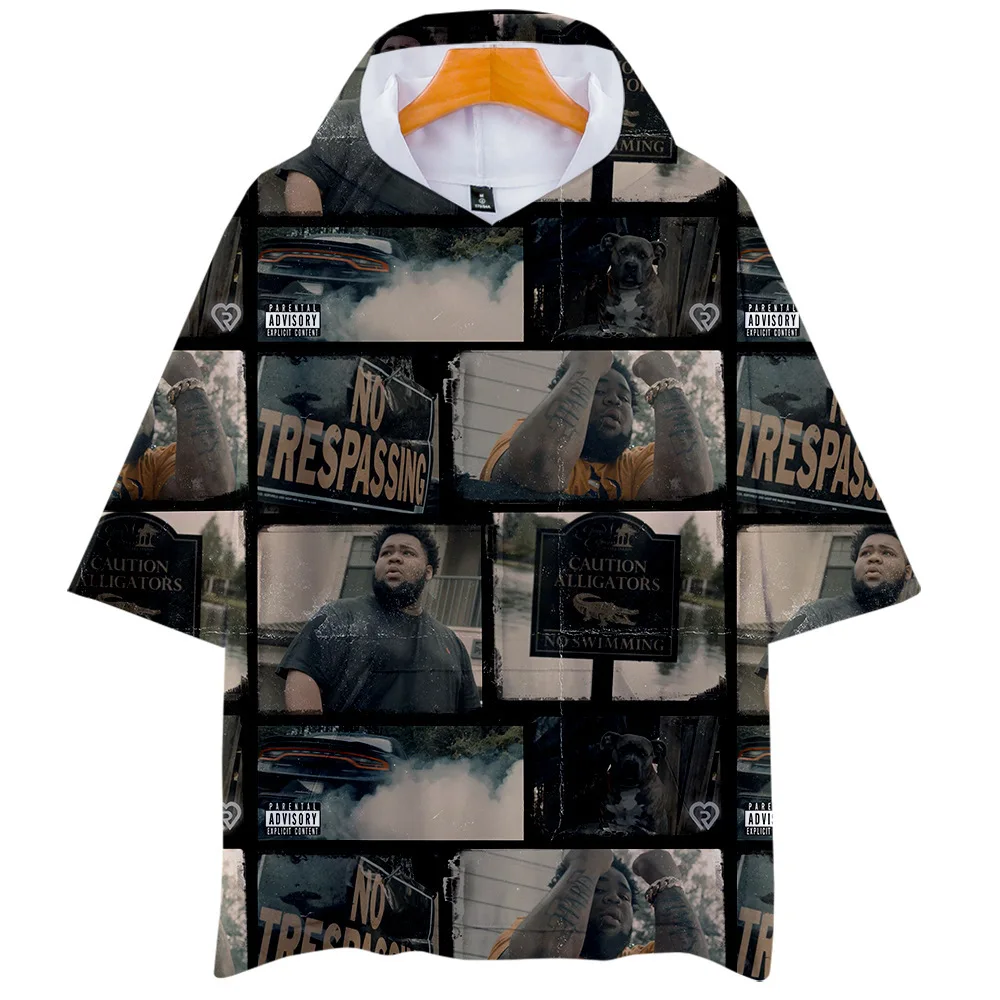 

Футболка мужская оверсайз с объемным принтом, модная тенниска с капюшоном и короткими рукавами, уличная одежда в стиле Харадзюку, хип-хоп, л...