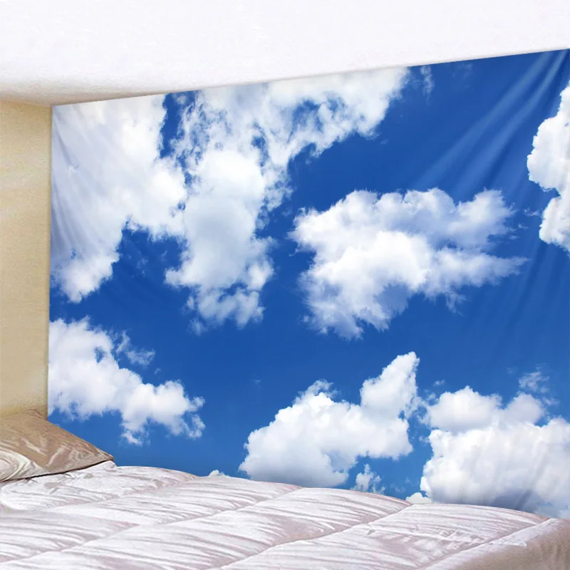 Blue sky and white clouds tapestry wall hanging hippie room background cloth boho home decor beach mat yoga mat sofa bed sheet