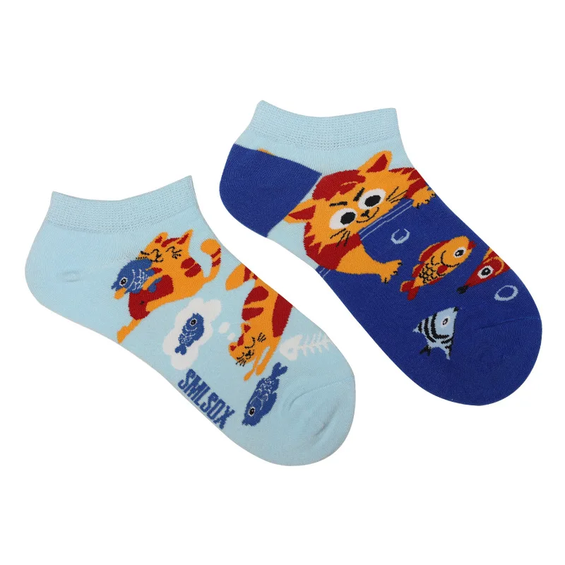 Women's Asymmetric AB Socks Ins Animal and Plant Ankle Socks Cartoon Colorful Sports Cotton Socks Men Women Socks Low Cut Sox