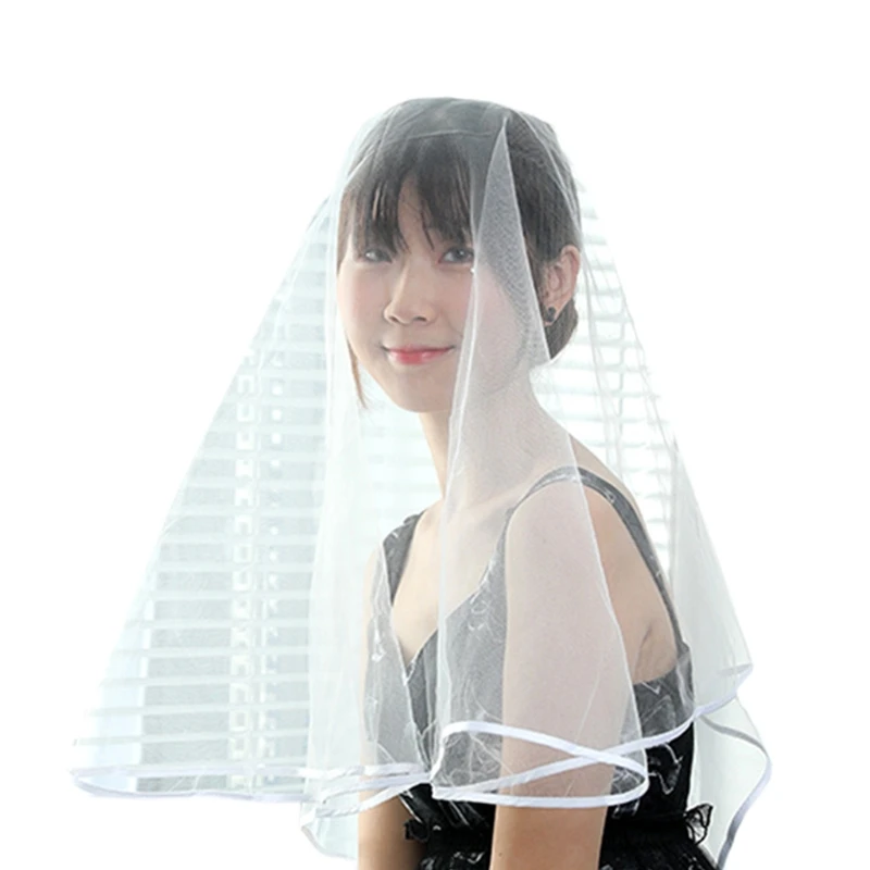 634D 1 яруса свадебная фата без гребня с ленточными краями прозрачная Тюлевая Фата