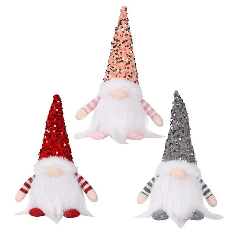 

3 Pack Christmas Party Decoration With Sequined Cap Rudolph Doll With Lights Home Decoration Supplies