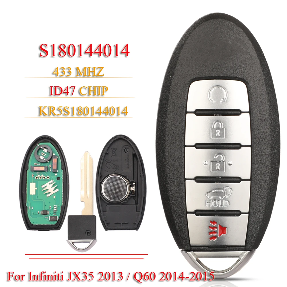 

jingyuqin S180144014 5BTN SUV Proximity Smart Key 433MHz ID47 KR5S180144014 For Infiniti JX35 2013 Q60 2014-2015 7812D-S180014