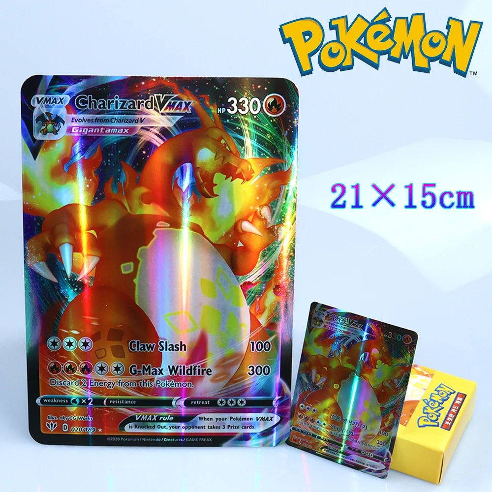 

Pokemon 21*15cm Big Cards 30pcs Rainbow English Arceus Pikachu Charizard Mewtwo Vstar Vmax MEGA Battle Oversized Collection