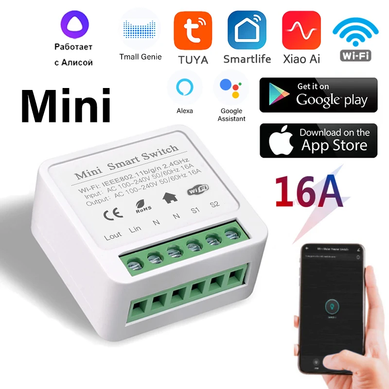 

Tuya Smart Wifi Switch Yandex Alice Smart Home Wireless Switch Alexa Google Home 16A Timer Voice Control DIY Automation Module