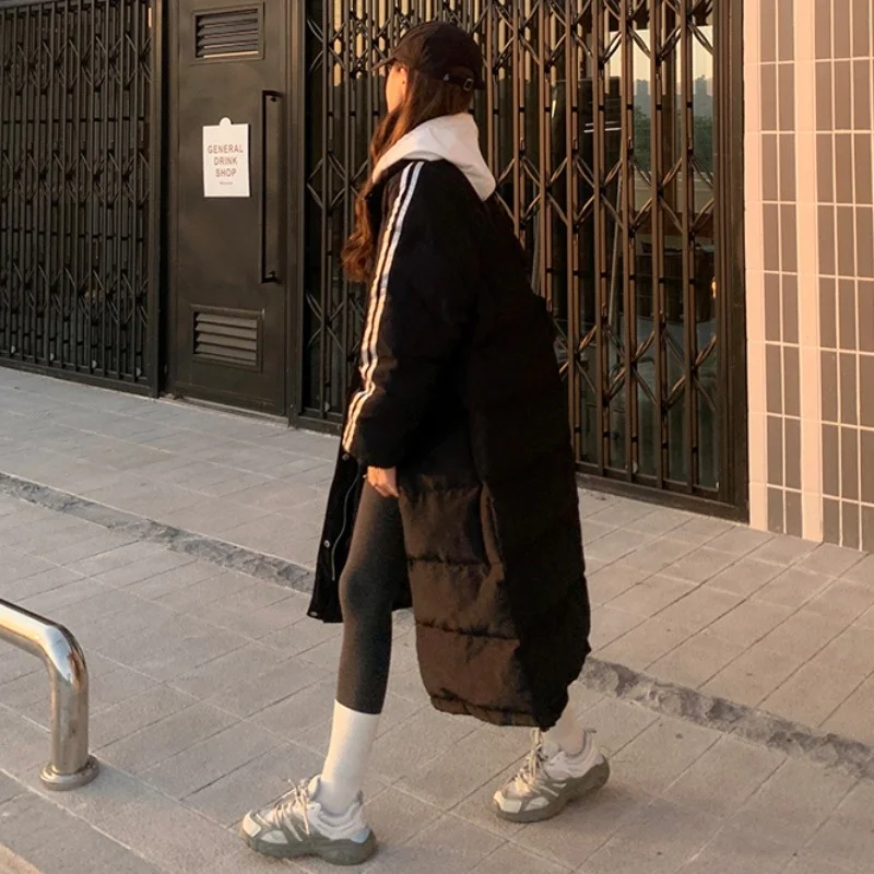 Women's Down Parka Female Coat Stripe Long Sleeve Warm Oversized Outerwear Fashion 2022 Winter Harajuku Windbreaker Overcoat