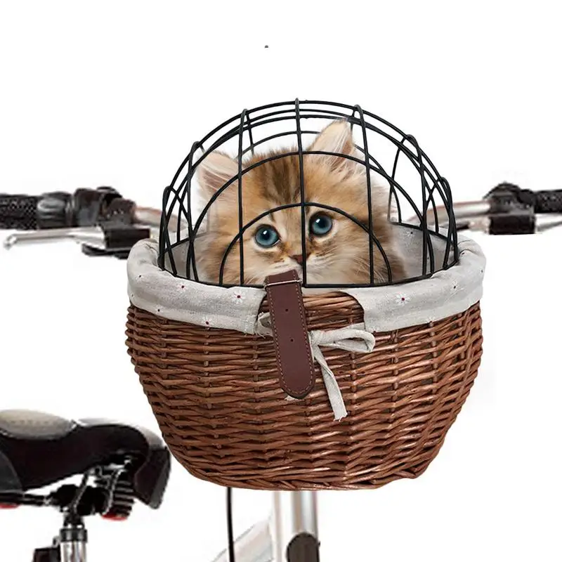 

Bicycle Front Wicker Woven Basket Bike Handmade Pet Cat Dog Carrier Storage Basket Cycling Pouch Bicycle Front Pannier Bike Bag