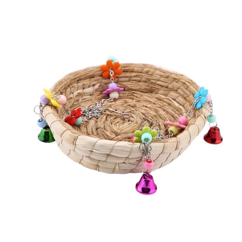 

Portable Parrot Swing with Bells Cute Bird Cage Hammocks Birds Perch Hanging Chew Play Toys Lanyard for Outdoor Home