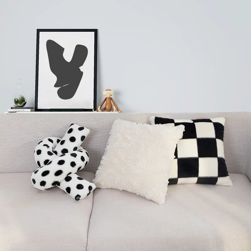 

Скандинавская искусственная подушка, плюшевая подушка с принтом, вышитая подушка, искусственная подушка для гостиной, дивана, наволочки