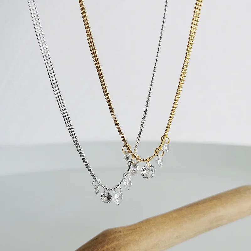 

Amaiyllis S925 Sterling Silver Light Luxury Zircon Beads Clavicle Chain Necklace Fashion Niche Temperament Collar Necklace